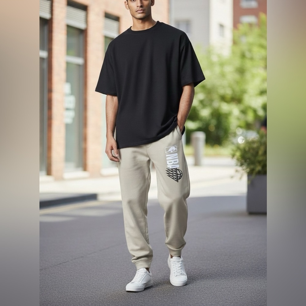New NBA Boys Beige Elastic Waistband Joggers Sweatpants NWOT 10-12